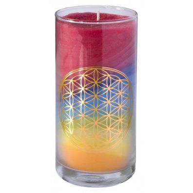 Kerze SUMMER Blume des Lebens im Glas Stearin 14 cm