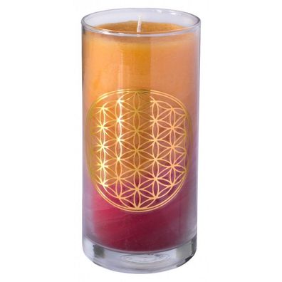 Kerze SUNSET Blume des Lebens im Glas Stearin 14 cm Symbolkerze