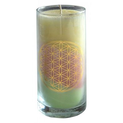 Kerze DREAM Blume des Lebens im Glas Stearin 14 cm Symbolkerze