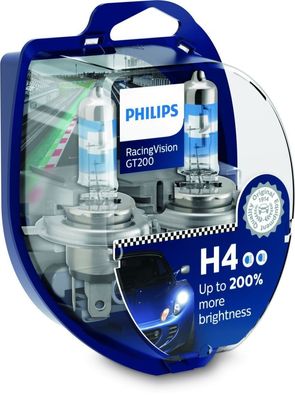 Philips H4 12V 60/55W P43t-38 RacingVision GT200 2 Stück bis zu + 200 %*