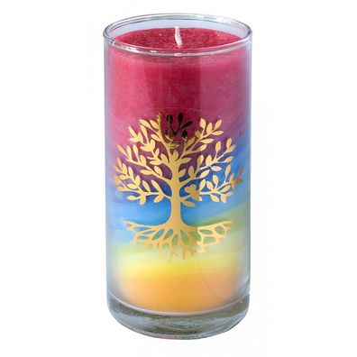 Kerze SUMMER Lebensbaum im Glas Stearin 14 cm Symbolkerze Dekokerze