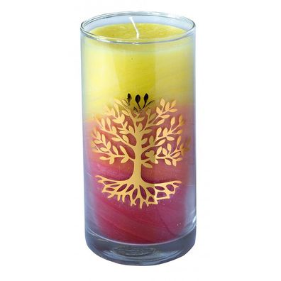 Kerze Sunrise Lebensbaum im Glas Stearin 14 cm Symbolkerze Dekokerze