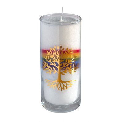 Kerze Crystal Rainbow Lebensbaum im Glas Stearin 14 cm Symbolkerze Dekokerze