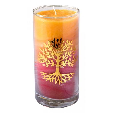 Kerze SUNSET Lebensbaum im Glas Stearin 14 cm Symbolkerze Dekokerze