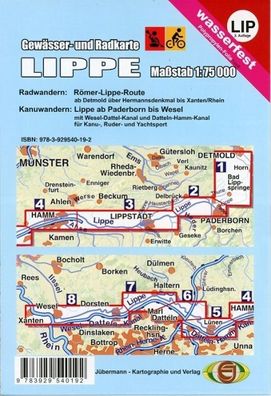 Gewaesser- und Radkarte Lippe Rad Roemer-Lippe-Route, Kanu Paderbor