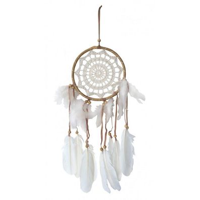 Traumfänger Rattan mit Netz gehäkelt weiß 17 x 50 cm Dreamcatcher