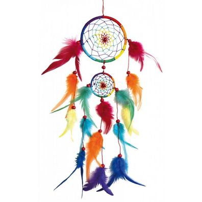 Traumfänger Mobile mit langen Federn Regenbogen 12 x 60 cm
