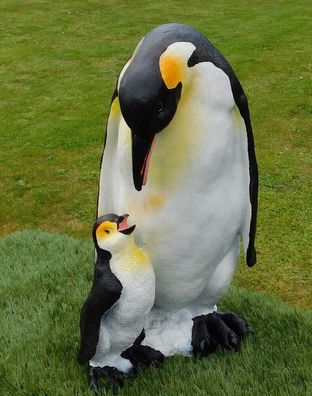 Gartenfigur Pinguin mit Kind ca. 40cm 5621 lebensecht Haus Garten (Gr. Lebensgroß)