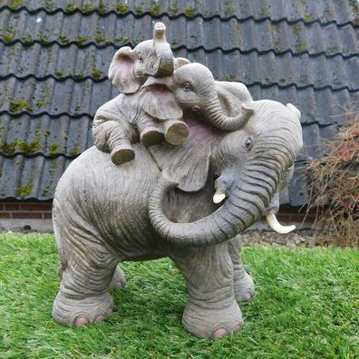 Gartenfigur Elefant mit Baby ca. 26cm stehend 3403 Haus Garten lebensecht Figur