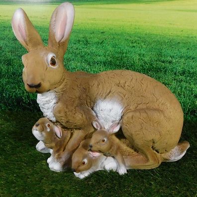 Gartenfigur Hase ca. 33cm Osterhase Häsin mit Kindern 5965 Ostern Lebensecht
