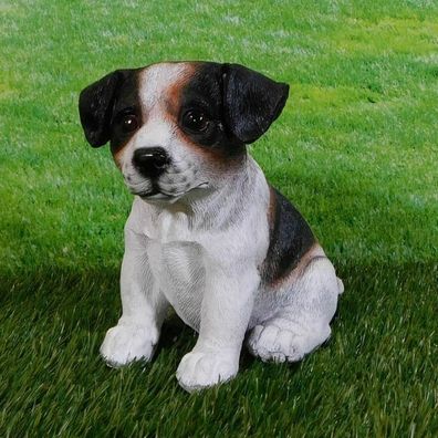 Gartenfigur Hund Jack Russel 16cm Welpe schwarz / braun / weiß 3253 Deko Figur
