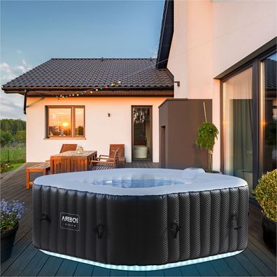 AREBOS Whirlpool In-Outdoor Spa 154x154 cm Wellness Heizung LED Massage 600 L