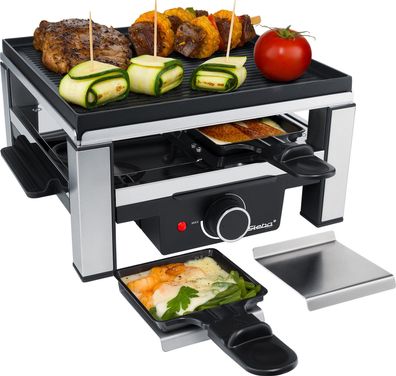 Steba Guss-Raclette RC 104, Alu-Druckguss-Grillplatte, 4 Pfännchen