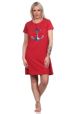 Maritimes Damen kurzarm Nachthemd mit Anker-Motiv - 122 214 10 755
