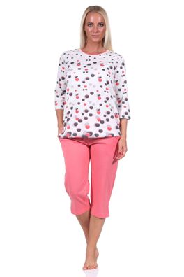 Damen kurzarm Capri Schlafanzug Pyjama in Tupfen-Punkte Optik - auch in Übergrössen