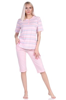 Damen Schlafanzug kurzarm Pyjama mit Caprihose mit Streifen - 122 204 863