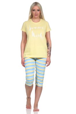 Sommerlicher Damen Capri Schlafanzug, kurzarm Pyjama - Hose geringelt - 12220410752
