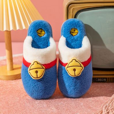 Herren Damen Doraemon Plüsch Hausschuhe Non-Slip Hause Slippers Blau