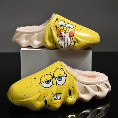 Herren Damen Cartoon SpongeBob Plüsch Hausschuhe Warm Slippers Gelb