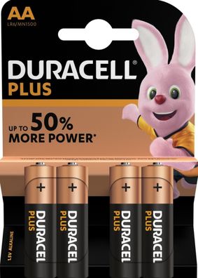 4x Duracell PLUS Batterie Alkaline Mignon AA LR6 MN1500 1,5V 1x4er Blister
