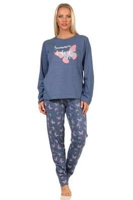 Damen langarm Schlafanzug Pyjama mit Schmetterlingsmotiv - 122 201 10 811