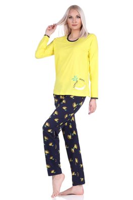 Süsser Damen Schlafanzug langarm Pyjama mit Zitronen als Motiv - 112 201 90 535
