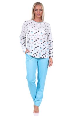 Damen langarm Schlafanzug Pyjama in Tupfen-Punkte Optik - auch in Übergrössen