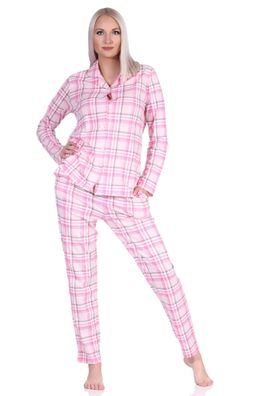 Damen Pyjama aus Single Jersey zum durchknöpfen in Karo Optik - auch in Übergrössen