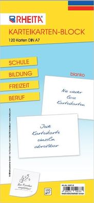 Karteikarten-Block blanko DIN A7 mit120 Karten 170g/ m² ideal für Schule Bildung ...