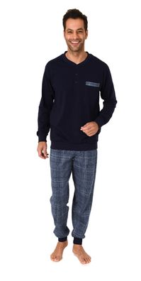 Herren Pyjama Schlafanzug mit Bündchen und karierter Jersey Hose -122 101 10 701