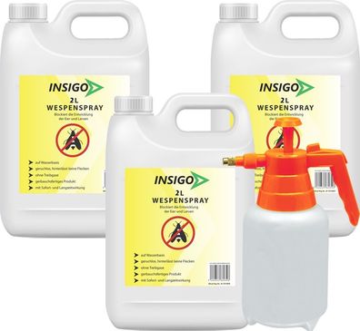 INSIGO 3x2L + 2L Sprüher Wespenspray Mittel Schutz gegen Nester Abwehr Bekämpfung