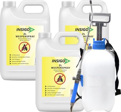 INSIGO 3x2L + 5L Sprüher Wespenspray Mittel Schutz gegen Nester Abwehr Bekämpfung