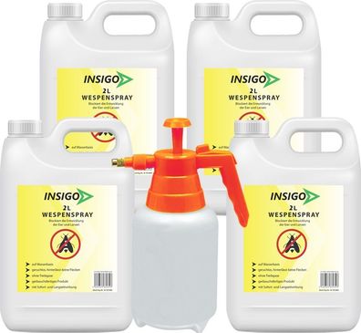 INSIGO 4x2L + 2L Sprüher Wespenspray Mittel Schutz gegen Nester Abwehr Bekämpfung