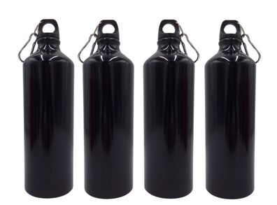 4x Alu Trinkflasche 1Liter schwarz glänzend Karabiner Wasserflasche Sportflasche