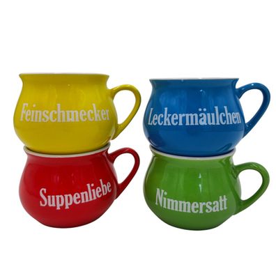 Keramik Suppentassen 4er-Set Tasse Schüssel Suppenteller Schüsselset Suppentasse
