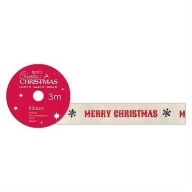 Ribbon 3 Meter Band mit Aufdruck merry Christmas cremeweiß mit rotem Aufdruck