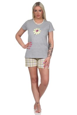Sommerlicher Damen Pyjama, kurzarm Shorty mit Font-Print - 112 205 10 733