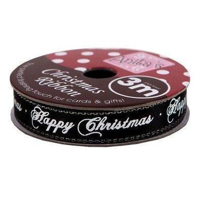 Ribbon 3 Meter Band mit Aufdruck Happy Christmas schwarz mit silbernem Aufdruck