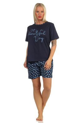 Sommerlicher Damen Shorty Pyjama, kurzarm, mit Schriftzug - 66264