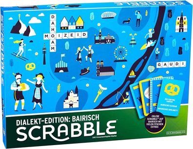 Mattel Scrabble Dialekt-Edition Bairisch Brettspiel Wortspiel Bayern 2-4 Spieler