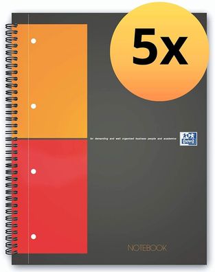 5x Oxford 100103664 - International Notebook, A4 + , kariert, 80 Blatt, stabiler ...