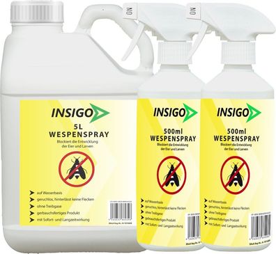 INSIGO 5L + 2x500ml Wespenspray Mittel Schutz gegen Nester Abwehr Bekämpfung