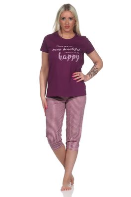Damen Capri Pyjama, Schlafanzug mit Schriftzug und Karo-Hose - 112 204 10 734
