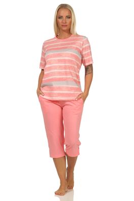 Damen Capri Schlafanzug kurzarm Pyjama im farbenfrohen Streifen Look – 112 204 90 464