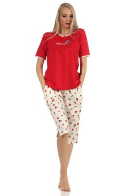 Süsser Damen Capri Schlafanzug kurzarm Pyjama mit Kirschen als Motiv – 112 204 90 535