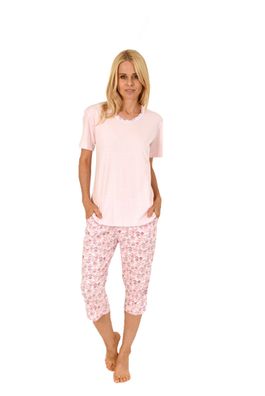 Eleganter Damen Capri Pyjama Schlafanzug kurzarm – auch in Übergrössen