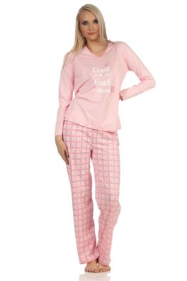 Damen Schlafanzug Pyjama mit karierter Jersey Hose – auch in Übergrössen erhältlich