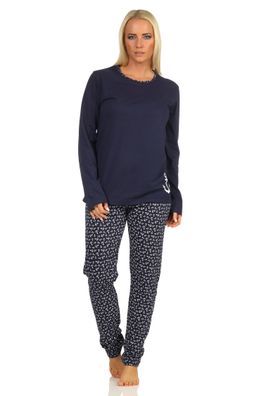 Damen langarm Schlafanzug Pyjama in zeitlosem maritimen Look - 112 201 10 712