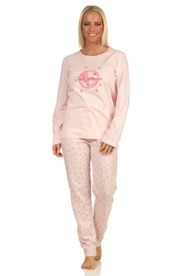 Damen langarm Pyjama Schlafanzug mit Frontprint und allover bedruckter Hose