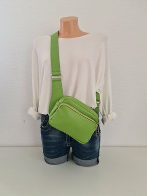 Cross Body Bag Umhängetasche Bauchtasche Damen Handtasche Leder Apfelgrün